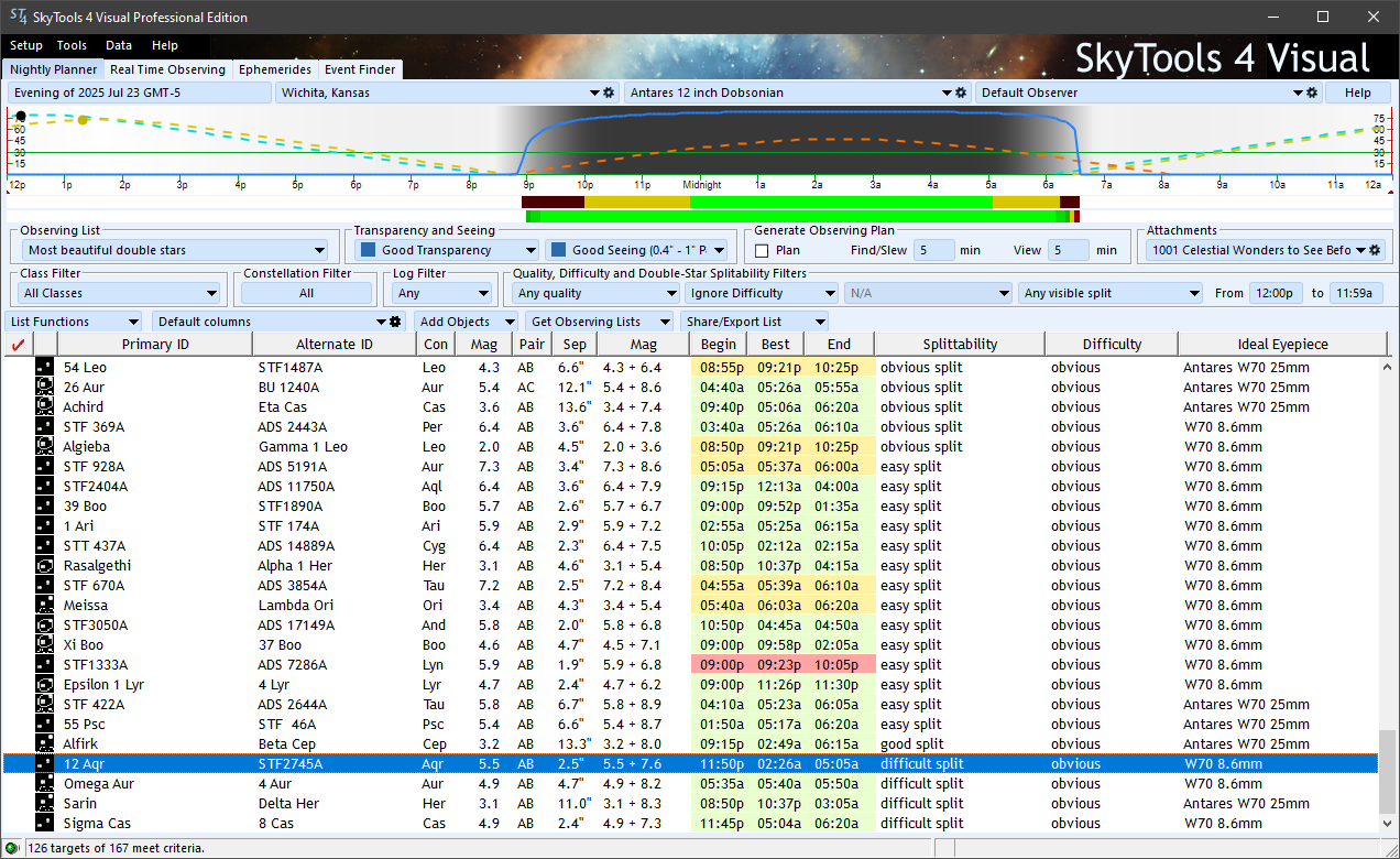 Nightly Planner Double Stars